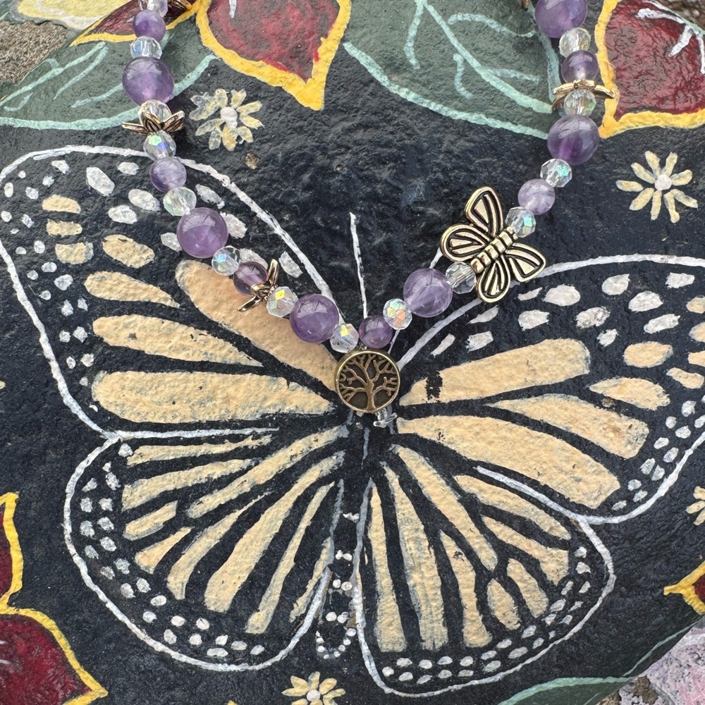 Amethyst Butterfly Charm Bracelet